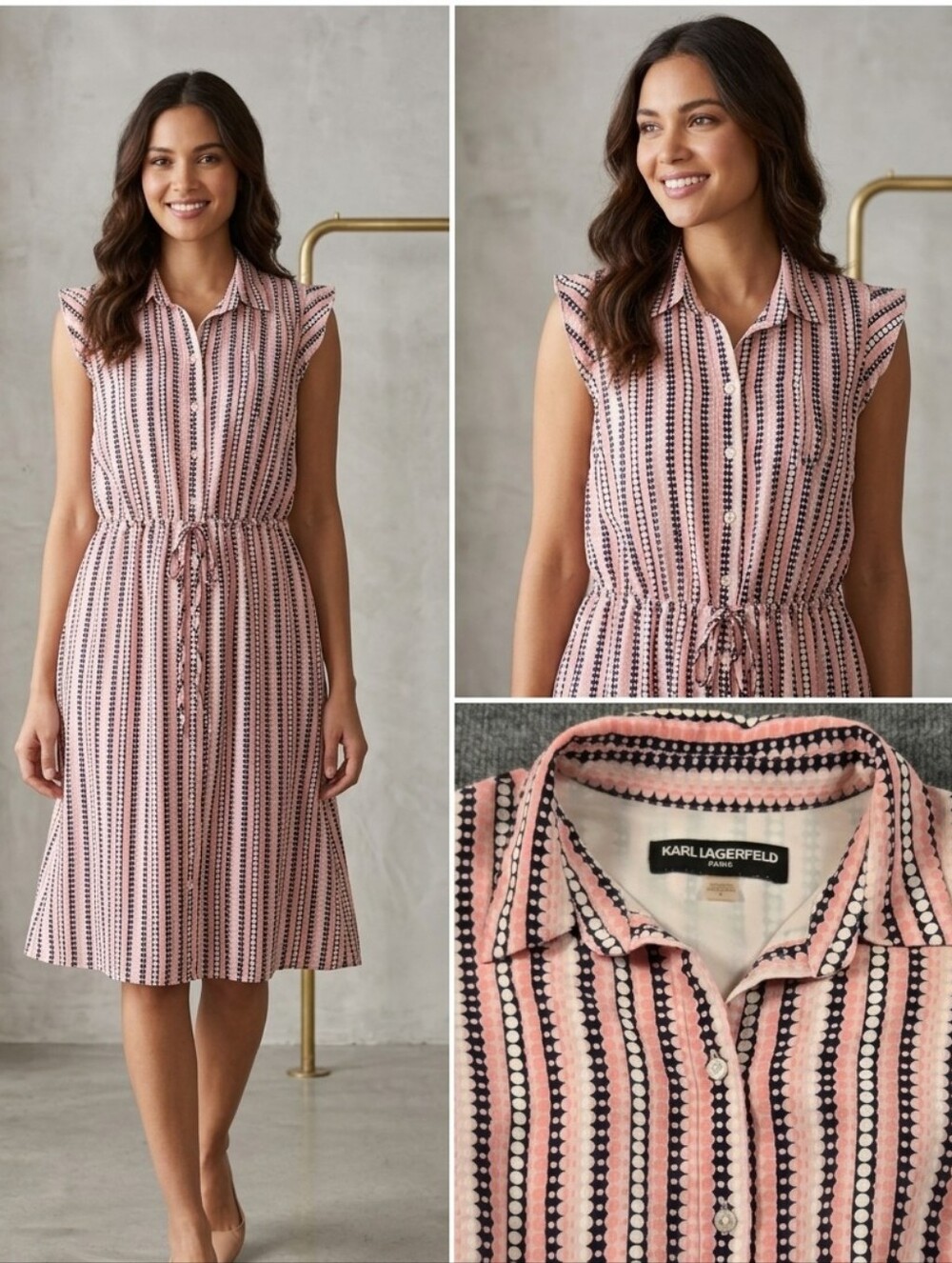 Karl Lagerfeld Paris Pink & Navy Striped Geometric Dress Size 4